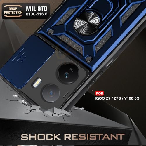 Image of Armor Bumper Back Cover Case for iqoo z7 Rotating Camera Cover, Ring Holder & Kickstand | Heavy Duty & 360 Degree Protection iqoo z7 Back Cover (Blue)