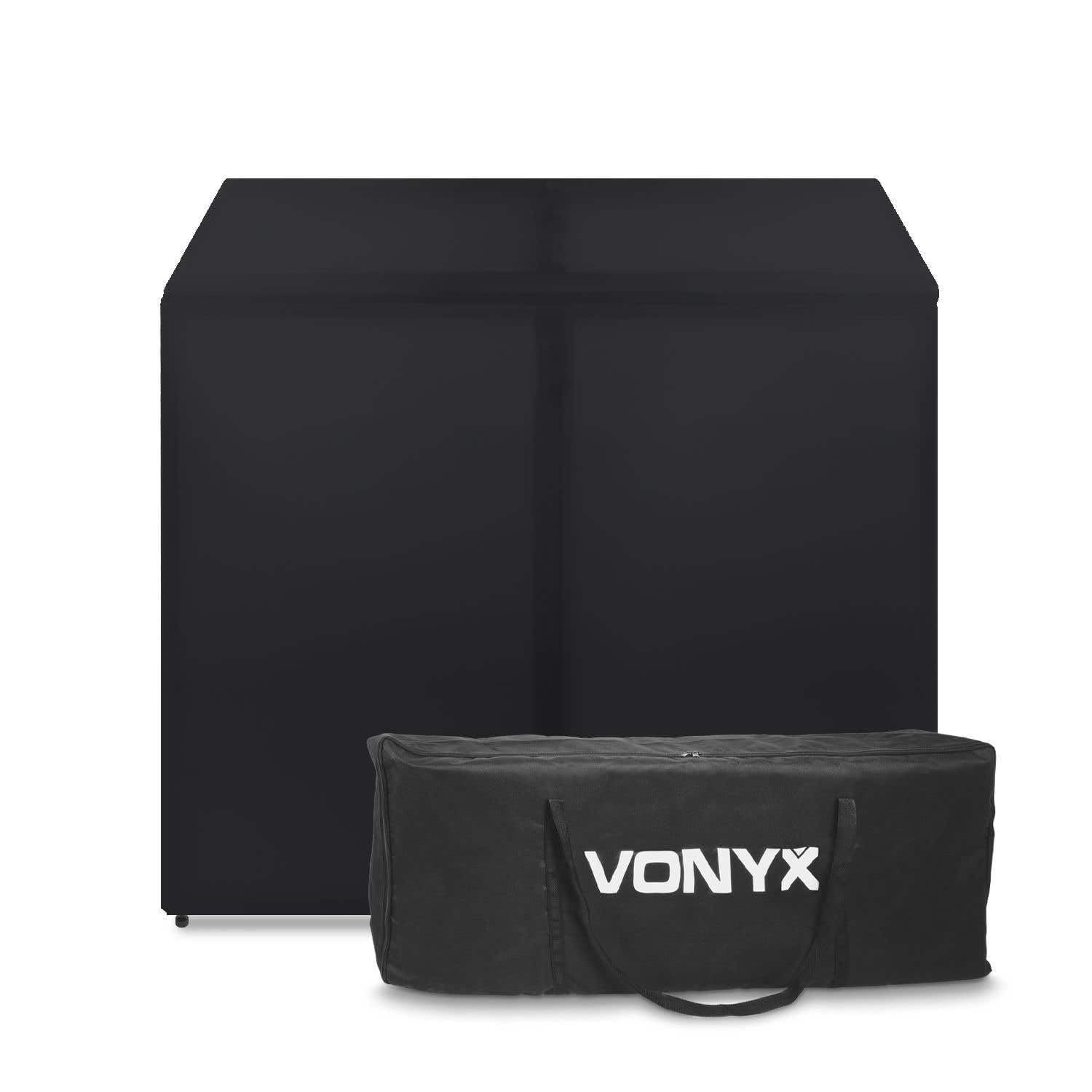 Vonyx DB3 PRO - DJ Booth System, Postazione da DJ Pieghevole, Teli in Lycra Bianchi e Neri, Pareti Flessibili, 3 Borse Incluse, Montaggio Rapido, Struttura in Metallo