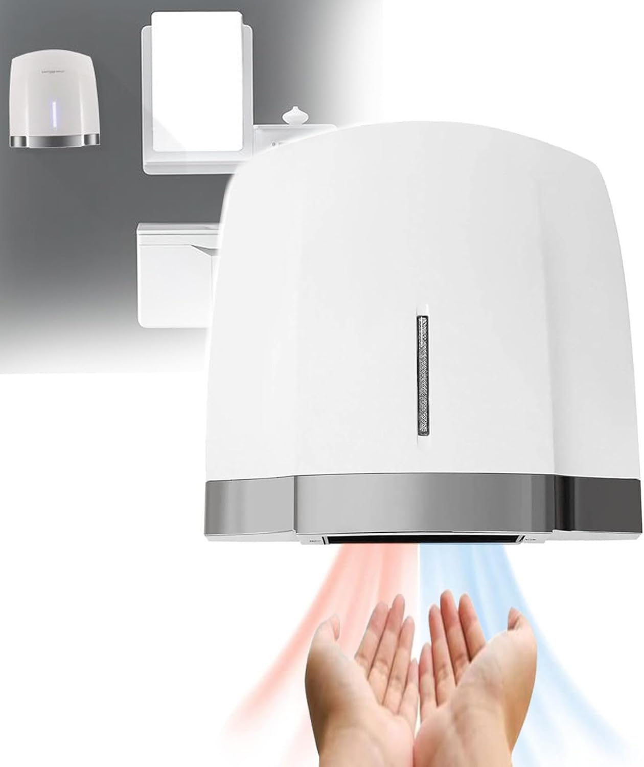 トイレ用ハンドドライヤー 業務用 自動電動ハンドドライヤー デュアルコントロール温水+壁掛け式 家庭用/ショッピング/浴室用 ホワイ