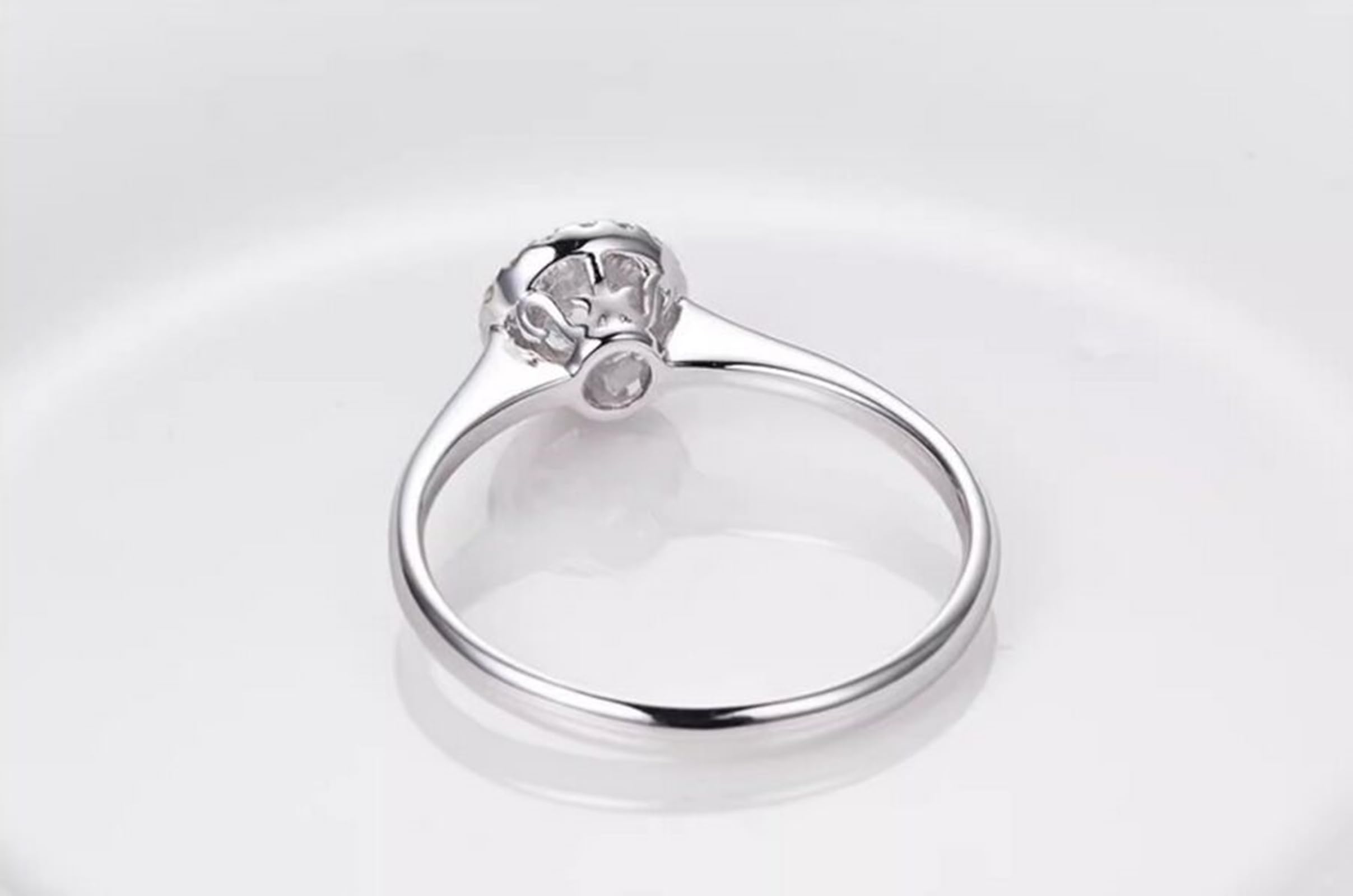 Fede nuziale da donna in oro bianco e bianco, anello di fidanzamento in vero oro 750 con diamante da 0,37 carati, per donna, misura 47 (15,0)