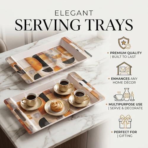 Image of U.P.C Serving Tray Set of 2 / Tray Set for Serving Premium Printed Tray for Serving /Multi-Use Serving Plate (Small, Medium)
