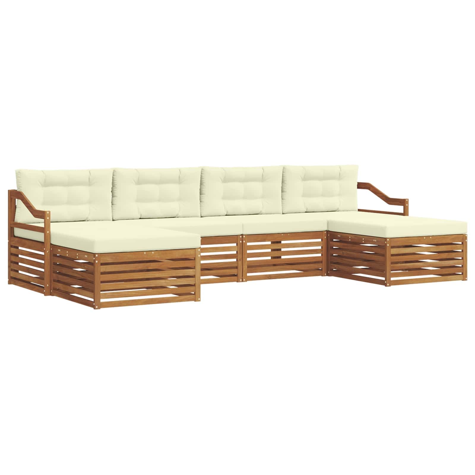 6-teiliges Sofaset aus natürlichem und cremefarbenem Akazienholz