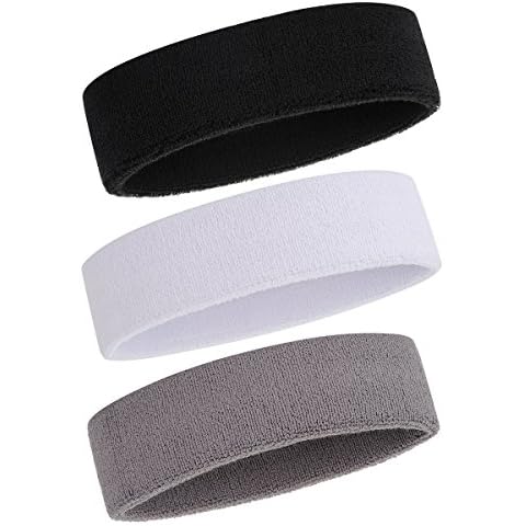 ONUPGO Sweatband Headband for Men & Women - 3PCS Sports Headbands Moisture Wicking Athletic Cotton Terry Cloth Sweatband Sweat Absorbing Head Band Cover
