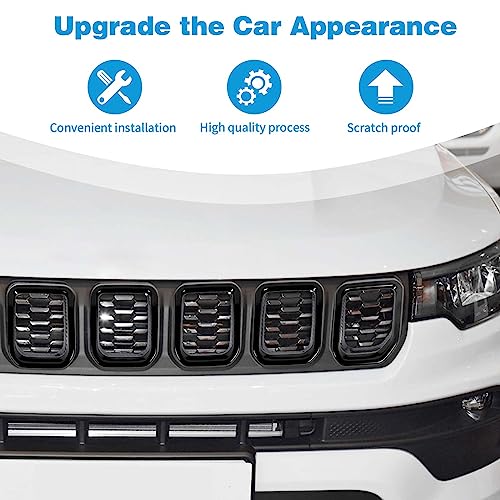 Image of for Compass Front Grille Insert Cover Trim Frame Compatible with Jeep Compass 2021 2022 2023 Black Exterior Accessories 7pcs