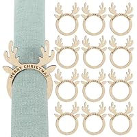 BETESSIN Serviettenringe Weihnachten Holz - 12 Stück Rentier Serviettenringe mit Geweih-Design - Weihnachtsdeko Tisch - Hirschkopf Serviettenhalter für Winterdeko, Tischdeko Weihnachten