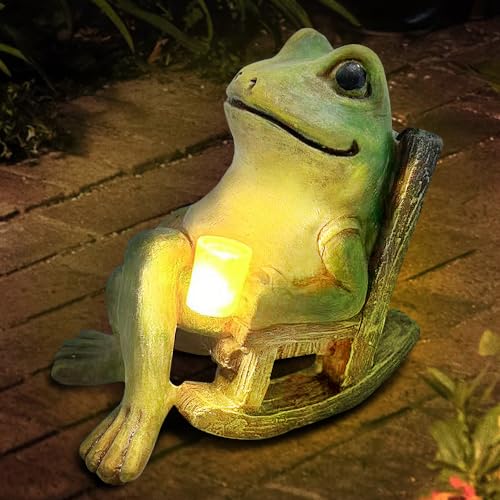 CLIUNT Garden Ornaments Outdoor Solar Frog Statues, Waterproof Garden Frog Gifts for Women, Grandma, Mum, Garden Frog Statue Decoration, Funny Fairy Garden Ornaments Accessorie