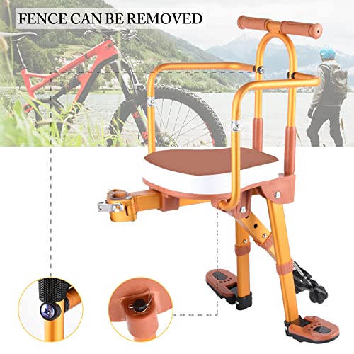 Ousexi Child Bike Seat Front Mount,Comfortable Kids Bike Seat With Pedals, Foldable Bike Seat For Kids Aged 2-6, Suitable For Bicycles-Gold #TOP2