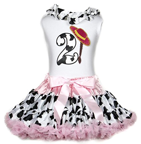 Vestido de cumpleaños infantil con lazos y diseño de vaquera rosa