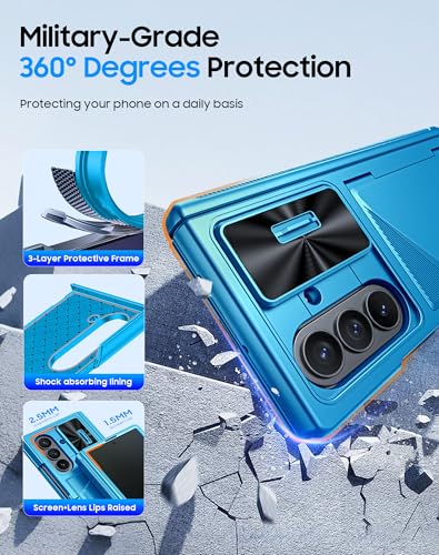 Image of for Samsung Galaxy Z Fold 7 Case with Card Holder RFID Blocking [Privacy Screen Protector ] [Slide Lens Cover] [Hinge Protection] Shockproof Protective Phone Wallet Case for Z Fold 7 (Lake Blue)