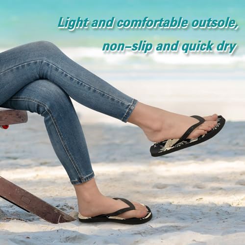 Hibiscus Flower Leaves Black Flip Flops for Beach Thong Sandals Anti-slip Lightweight Beach Shoes for House Indoor Outdoor4
