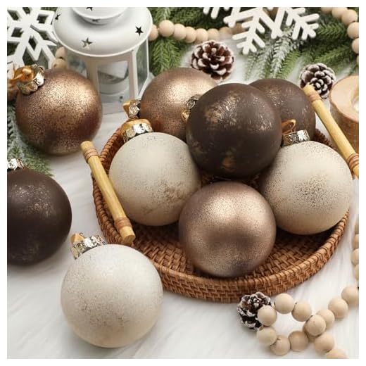 Yunlly 12 Pcs Large Neutral Textured Christmas Ball Ornaments 3.15 Inch Vintage Rustic White Gold Brown Xmas Bulbs Ornament Shatterproof Antique Farmhouse Modern Christmas Decor for Tree Holiday Decor