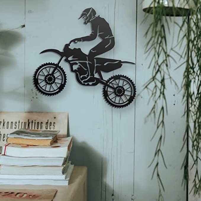 Image of METSY Wall Decor(Dirt Bike Rider) Metal Art, Made of 1.2mm Metal Sheet, Crafted with Laser Cutting,(PREMIUM FINISH),Scratch Resistant, Rust Resistant (Size: 45x43cm), Gorgeous looking