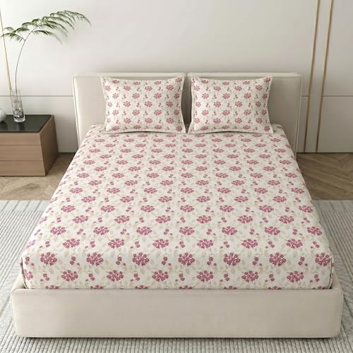 Image of Mafatlal 186 TC Grace Double Bed Sheet Pure Cotton | 90 x 100 Inches | 186 TC | Soft, Breathable & Smooth Fabric | Elegant Weave with 2 Pillow Covers | Diva Pink