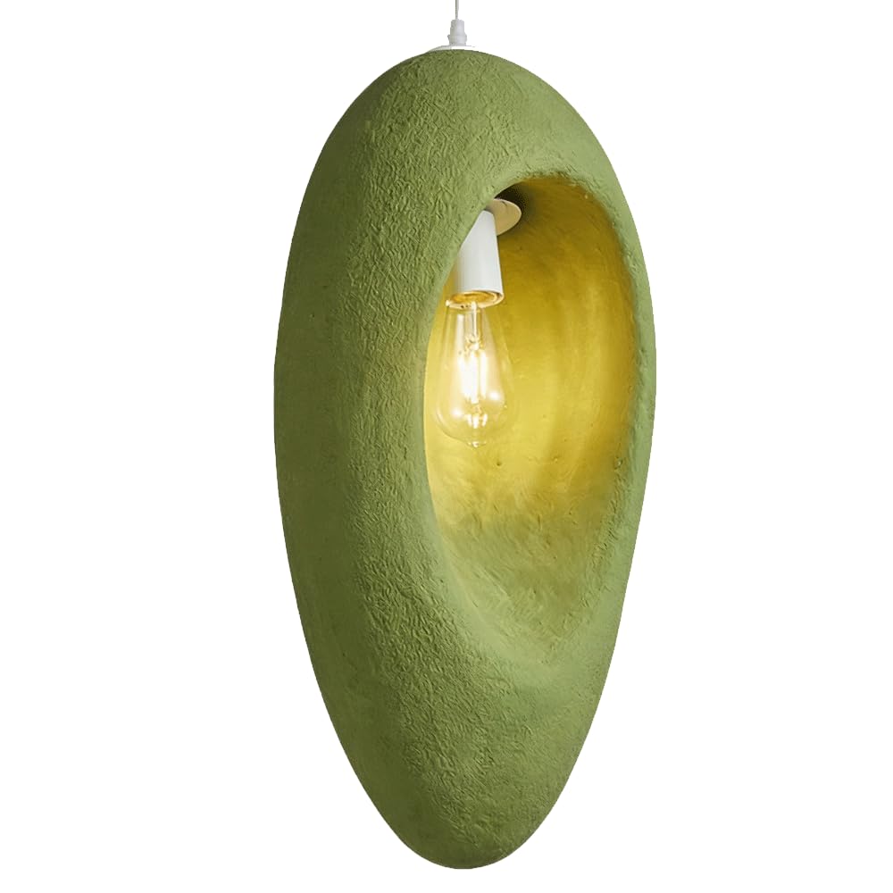 ESIYUVO Green Hollow Crescent Ring Pendant Light Japanese Wabi Sabi Hanging Lamp High-Density Polystyrene Chandelier E27 Single Lighting Fixture for Bar Counter Reading Nook Stairwell Loft Cafe