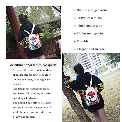 Image of Small Canvas Backpack, Retro Boho Washed Hippie for Women Daily Commute (Safflower Decorations)