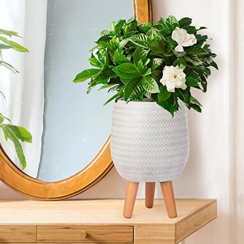 IDEALIST Plant Pots Indoor with Legs White Flower Pot Plaited Style D19 H34 cm, with Inner Top D15.5 cm, 6L