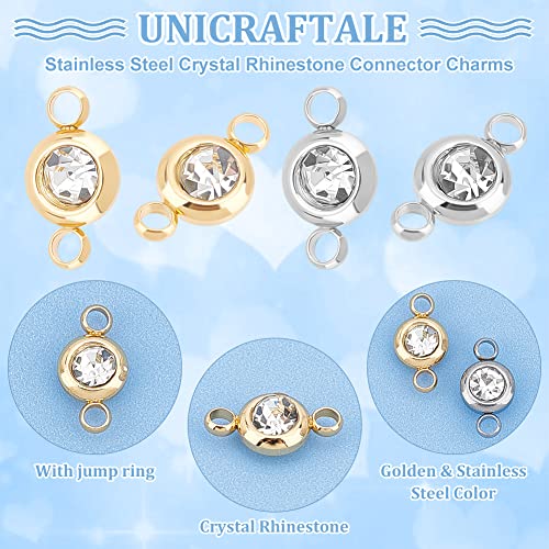 UNICRAFTALE about 20pcs 2 Colors Glass Connector Charms 12x6.5mm Stainless Steel Crystal Rhinestone Link Charms Flat Round Diamond Connectors Linking Charm for Jewelry Making - Image 3