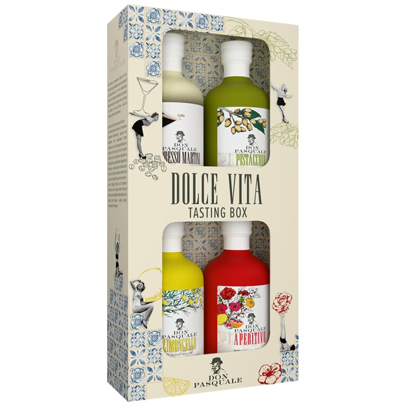 Don Pasquale Tasting Box – Italienisches Likör Probier-Set 4 x 0,1L (Aperitivo, Limoncello, Espresso Martini & Pistacchio)