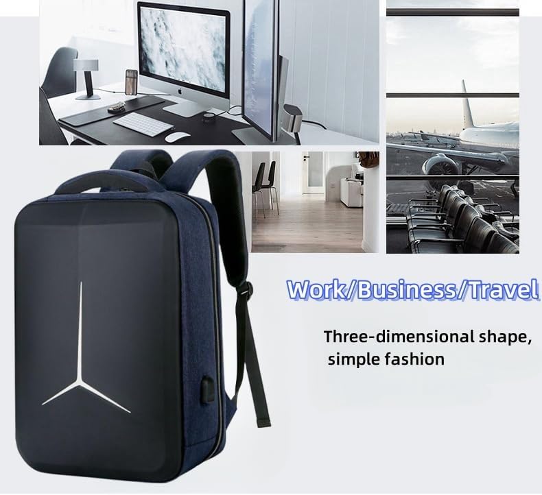 Hard Shell Business Backpack Travel Laptop backpack USB port backpack Daily laptop backpack Waterproof travel backpack (Blue) - Image 7