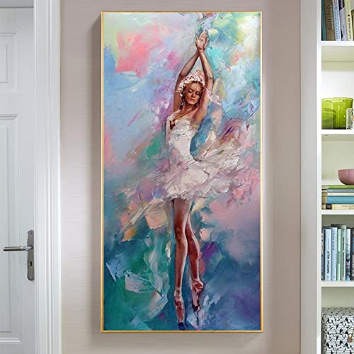 Grande toile abstraite dansante blanche de 80x160 cm pour illuminer un salon
