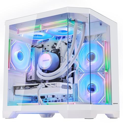 HOENGAGER Ocean of Stars Gaming PC AMD Ryzen 5 9600X 6-Core 3.9GHz, Radeon RX 9060 XT 8GB, 16GB DDR5 RAM 6000MHz,1TB PCIe +1TB SATA SSD, WiFi&BT PC 850W PSU,Liquid Cooler,Windows 11-White