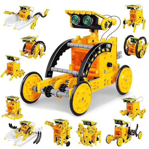 Robot solaire 12 en 1, kit robot solaire, jouet de construction, pour Noël, anniversaire, Pâques (jaune)