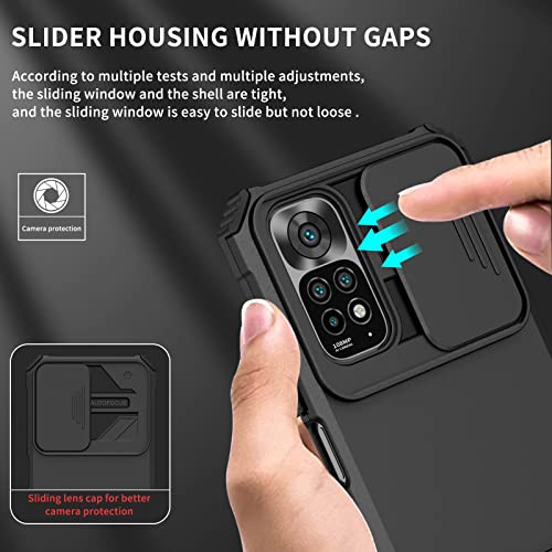 Image of ShieldTech Back Cover Case for Redmi Note 11 4G | Sliding Camera Shield | Stereoscopic Stand | Shockproof 360 Protection | PC + TPU Hybrid Mobile Phone Case for Redmi Note 11 4G | Black