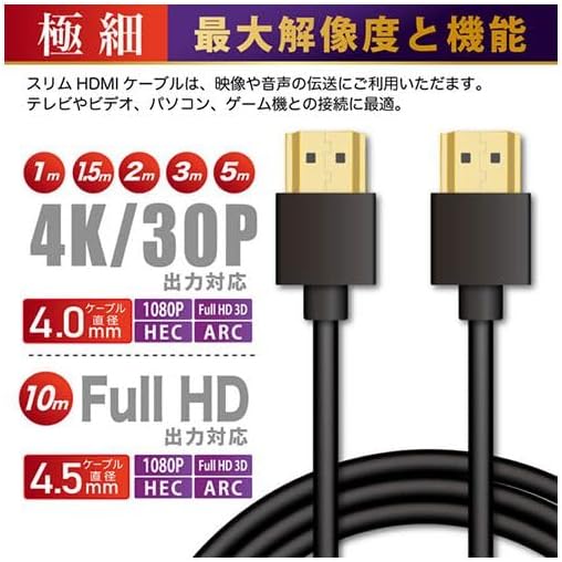 【5本セット】 日本トラストテクノロジー スリムHDMIケーブル 極細 取り回しに便利 4K/30P対応 1.5m JTHDMI15
