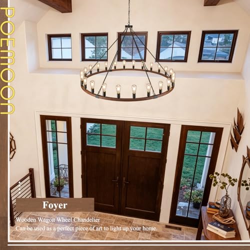 Image of Farmhouse Wooden Wagon Wheel Chandelier 24-Light 59 inch Light Fixture