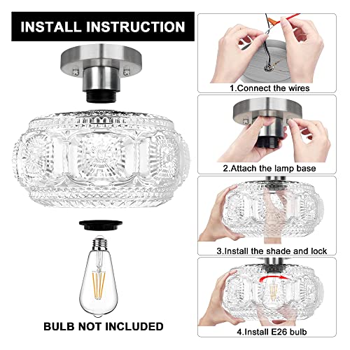 Image of Brushed Nickel Semi Flush Mount Ceiling Light, Glass Shade Modern Ceiling Light Fixture, Lighting for Hallway Bedroom Entryway Kitchen Porch (Pack of 2)