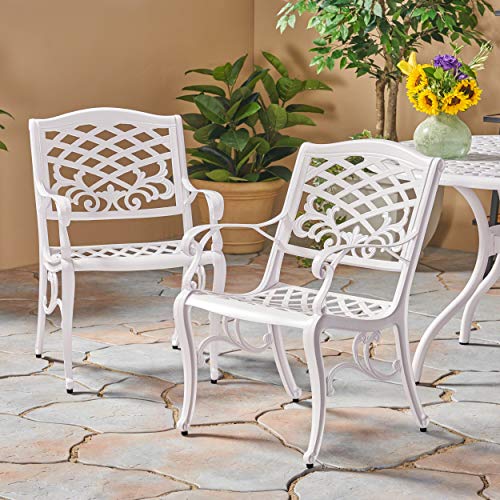 Christopher Knight Home Brody Outdoor White Cast Aluminum Arm Chair (Set of 2) - Image 3