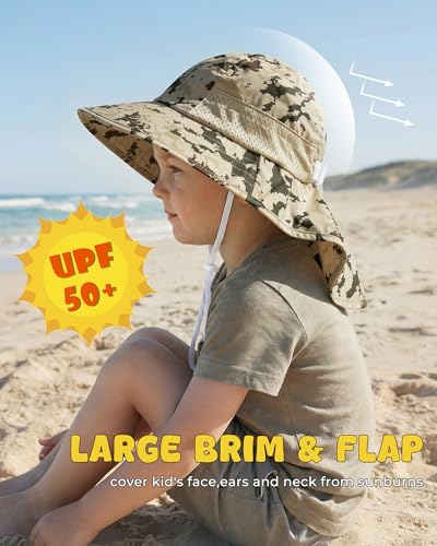 Image of Toddler Baby Sun Hat Kids Summer Beach Essentials Adjustable Beach Hats with Bucket Wide Brim for Boys Girls Age 0-14 Years