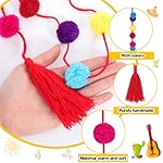 VitalCozy 12 Pcs Mexican Pom Pom Garland Colorful 59 Feet Fiesta Alter Yarn Tassel Day of The Dead Decorations Cinco De Mayo Party Decoration Mexican Tassel Garland Wool Ball Decor - Image 3