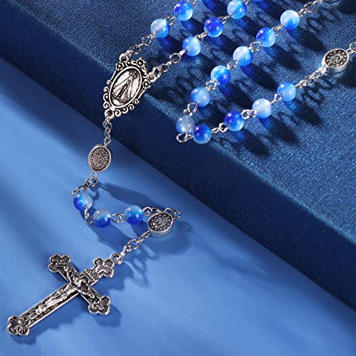 Rnivida Catholic Beads Rosary for Women, Miraculous Medal 6MM Beads Rosary Necklace with Virgin Mary Metal & Cross3