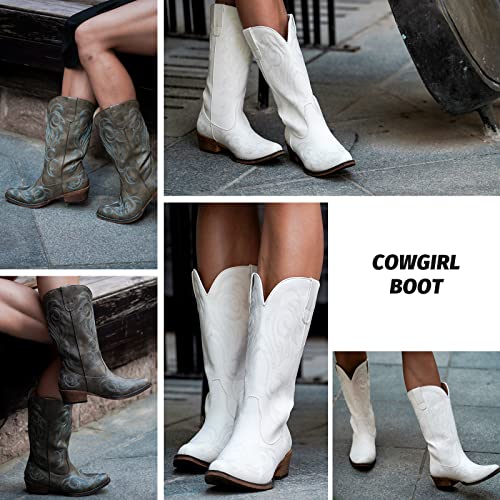 Image of IUV Cowboy Boots For Women Mid Calf Cowgirl Boots Pointy Toe Western Boot