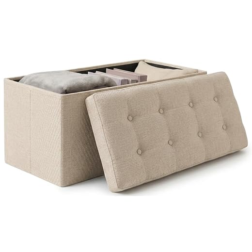 edihome, Puff Almacenaje Plegable, (38 x 76 x 38cm), Baul, Otomana con Tapa – Banco de Tela Organizador y Asiento para Dormitorio y Pie de Cama (Beige Tostado, 38 x 76 x 38 cm)