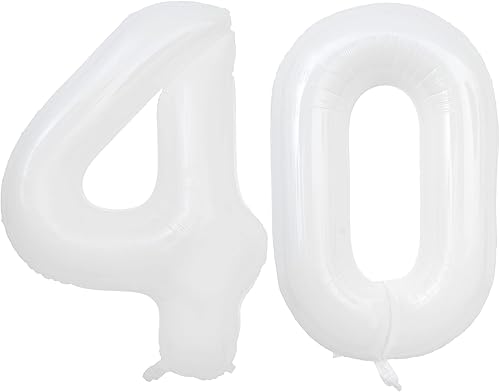 Globos blancos del número 40, gigantes, gigantes, grandes, 40 pulgadas, globos de mylar de aluminio para mujeres y hombres, suministros de fiesta de
