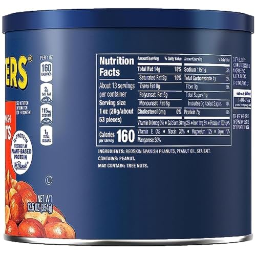 Image of PLANTERS Redskin Spanish Peanuts, Roasted Salted Peanuts 12.5 oz Jars (Pack of 12)