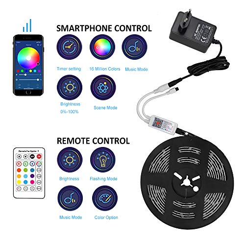 ruban led 5m connectée wifi télécommande compatible avec amazon alexa google home bawoo lampe bande led 5050 rgb autocollant etanche pour extérieur maison tv