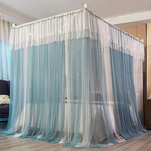Joyreap Luxury 4 Corners Post Canopy Bed Curtains - Blue & White Cozy Drape Netting - Cute Princess Bedroom Decoration Accessories (59" W x 78" L, Full/Queen) - Thumbnail 4