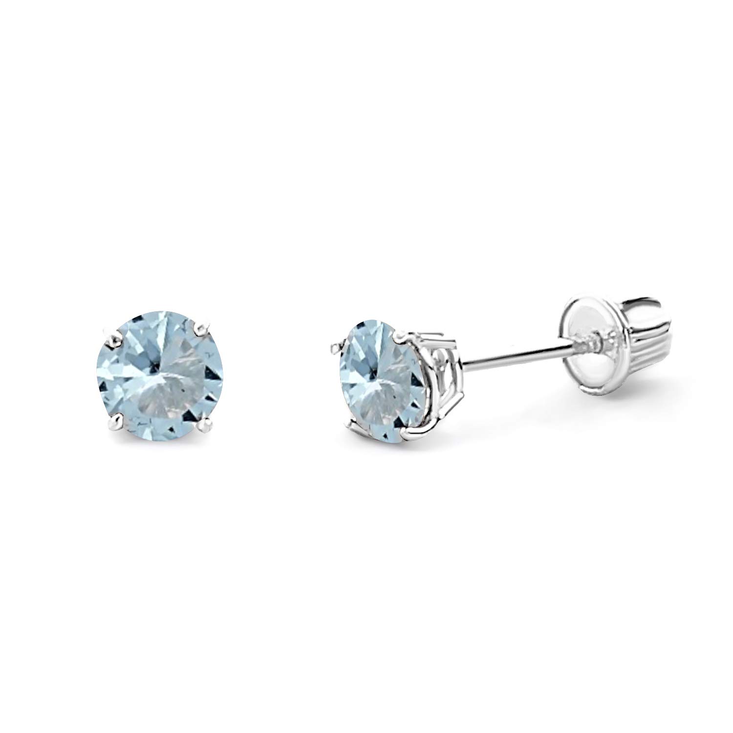 14k White Gold 4mm Round Solitaire Basket Set Stud Earrings with Screw Back - 12 Different Color Available