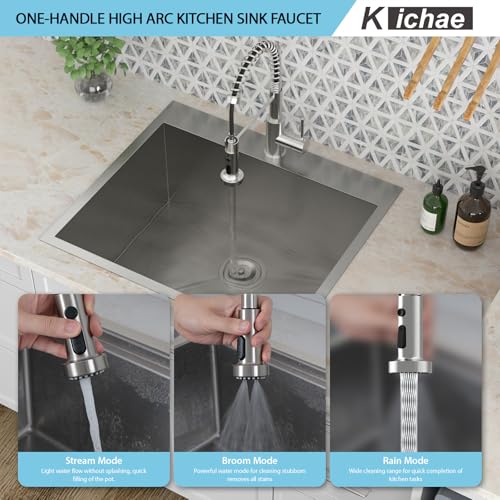 Image of Kichae 25 Laundry Sink with Faucet - 25x22 Drop In Utility Sink 12 inch Deep Topmount Single Bowl Stainless Steel Single Bowl Kitchen Sink Handmade Basin with Pull Down Faucet Combo