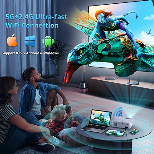 Projector With 5G Wifi Bluetooth, Native 1080P Movie Projector, 10000L 4K Support Portable Outdoor Projector, 2023 Upgraded Projector Compatible With Hdmi, Vga, Usb, Laptop, Ios & Android Smartphone #TOP2