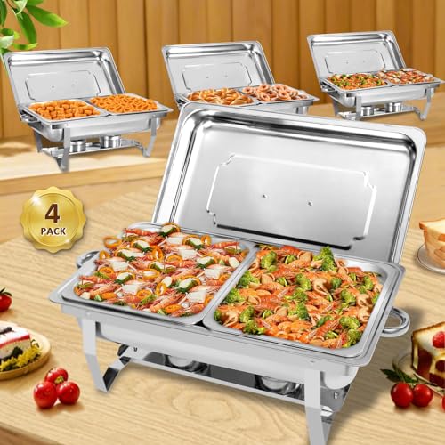 Jacgood Chafing Dishes, 4 Pack, 9L, Stainless Steel