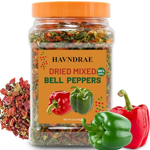 12oz Dried Bell Peppers Mix Dehydrated Red & Green Bell Pepper Flakes for Ramen Soups Stews Noodles Gluten Free Vegetable Toppings & Seasoning Blend