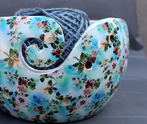 Image of Multi Purpose Wooden Yarn Bowl - Yarn Holder Rosewood - Knitting Bowl Handmade Wooden Yarn Bowl for Knitting and Crochet | Large Knitting Bowl Mother's Day Gift (Sky-Blue)