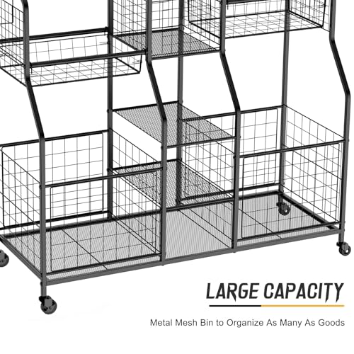 Garage Sports Equipment Organizer - Ball Storage Rack with Elastic Rope or Wire Mesh,Garage Organizer System with Wheels,Indoor/Outdoor Sports Rack for Sports Gear and Toys Storage,Black