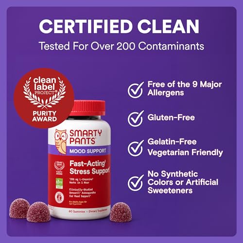 SmartyPants Adult Stress Support Gummies: Fast-Acting Calm & Mood Support with L-Theanine 200mg & Ashwagandha (Sensoril), Non-Drowsy, Mixed Berry Flavor, 60 Count (30 Day Supply) - image 9
