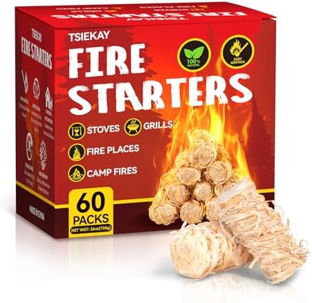 60 pcs Fire Starter - Natural Fire Starters for Indoor Fireplace, Chimney, Pellet Stove, BBQ Grill, Campfires - Quick & Odorless Kindling Firestarter, Charcoal Starter