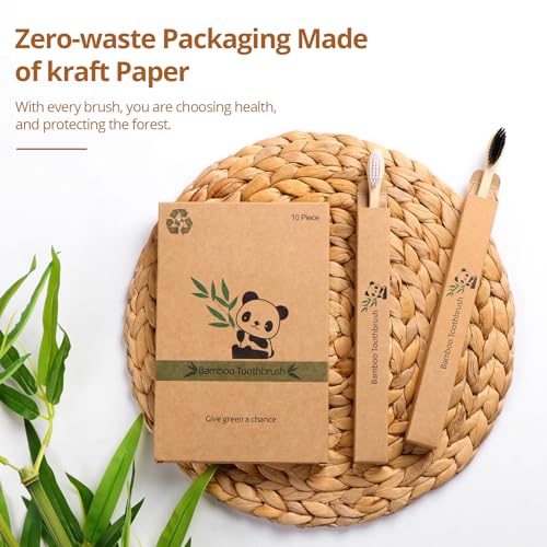 Virgin Forest 10 Pack Bamboo Toothbrushes, Biodegradable Compostable Soft Toothbrush, Natural Eco-Friendly Bamboo Toothbrush, BPA Free Zero Waste Oral Care for Adults & Kids